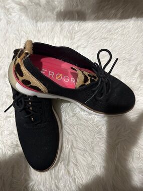 Cole Haan Black Lace-Up Sneakers with Leopard Heel and Pink Insole